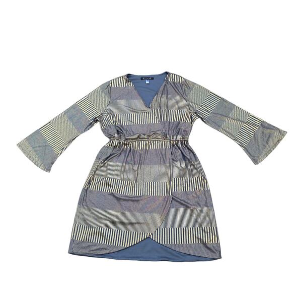 Gold Foil Hutch Dress Plus Size 1X Gray Bell Sleeve Faux Wrap Stretch Modcloth - Picture 9 of 9